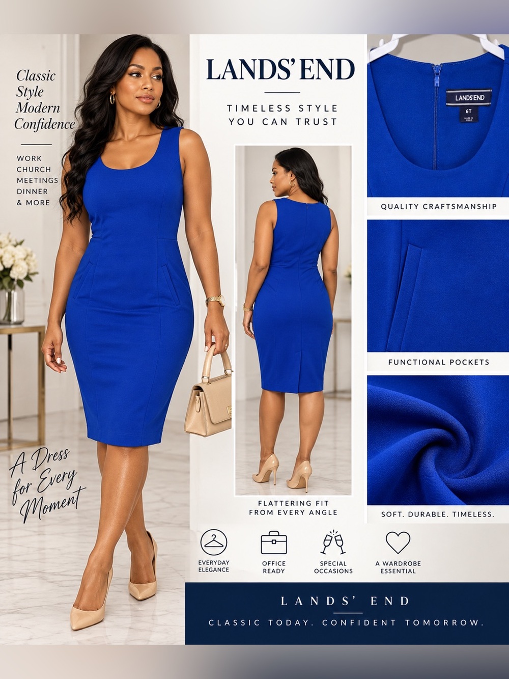 Lands' End Women's Royal Blue Sheath Dress size 6T